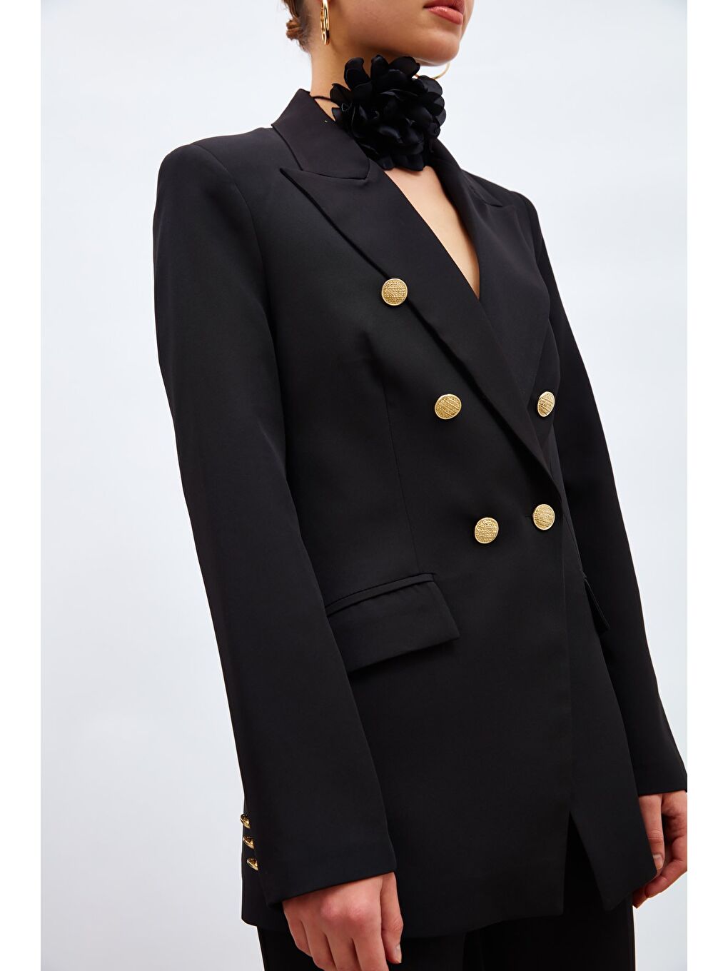 Düğmeli Blazer Ceket - Siyah-5