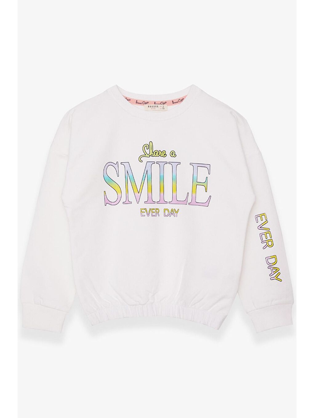 Kız Çocuk Sweatshirt Simli Yazı Baskılı Ekru (8-12 Yaş)