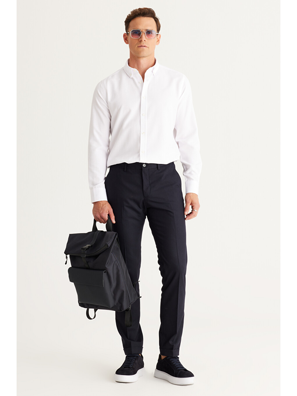 Erkek Siyah-Beyaz 2'li Pamuklu Kolay Ütülenebilir Slim Fit Dar Kesim Oxford Gömlek Paketi-11