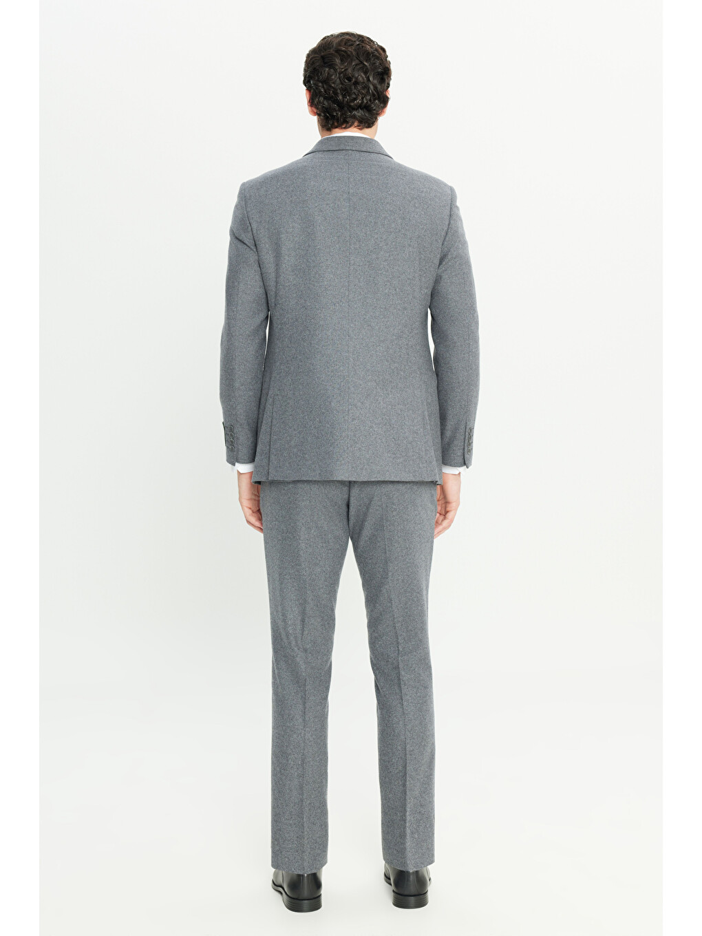 Erkek Gri Yün Slim Fit Dar Kesim Kırlangıç Yaka Kapak Cepli Kruvaze Takım Elbise-9