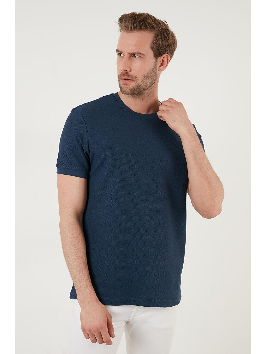 Buratti İndigo Pamuklu Bisiklet Yaka Basic T Shirt 5902387 - 2