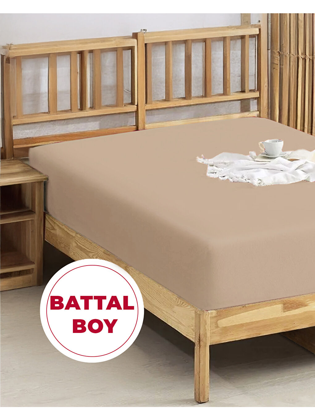 Penye Lastikli Çarşaf Pamuklu Jersey Battal Kişilik 180x200cm Bej