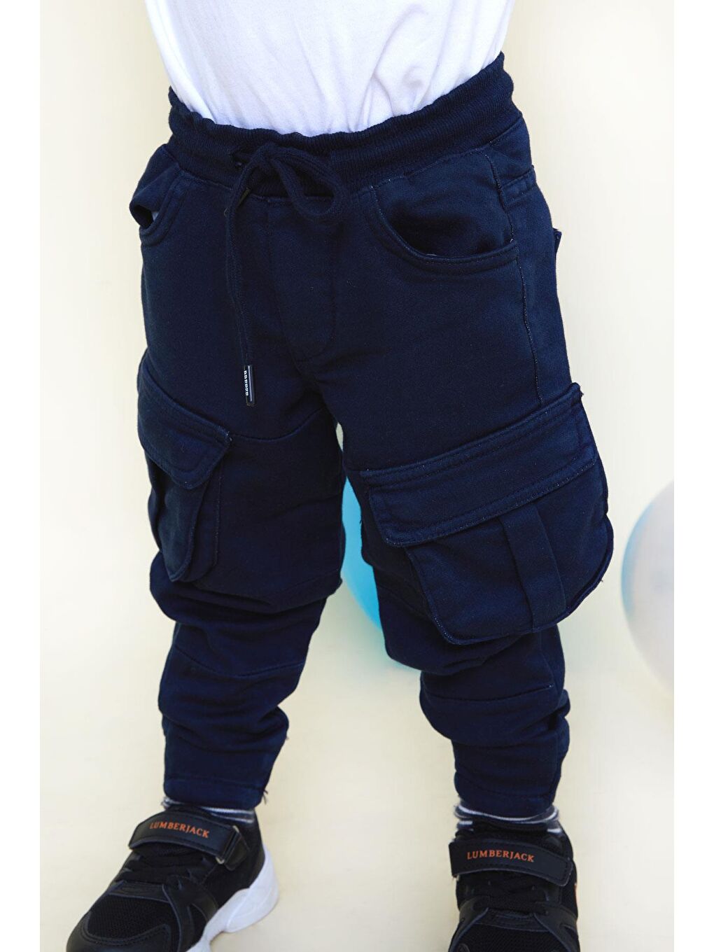 Erkek Çocuk Pantolon Kargo Cepli Beli Lastikli Lacivert (3-7 Yaş)-1
