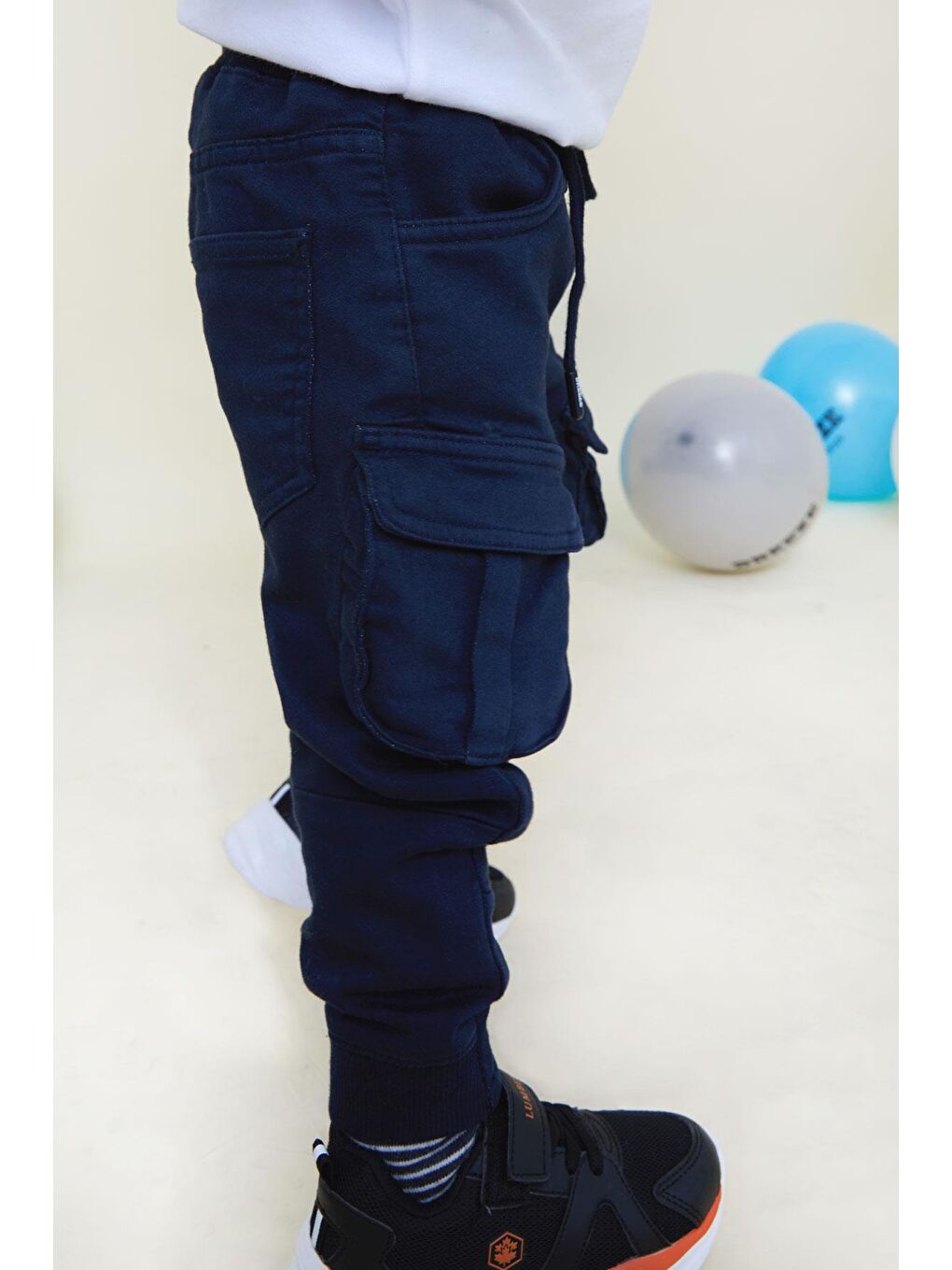 Erkek Çocuk Pantolon Kargo Cepli Beli Lastikli Lacivert (3-7 Yaş)-3