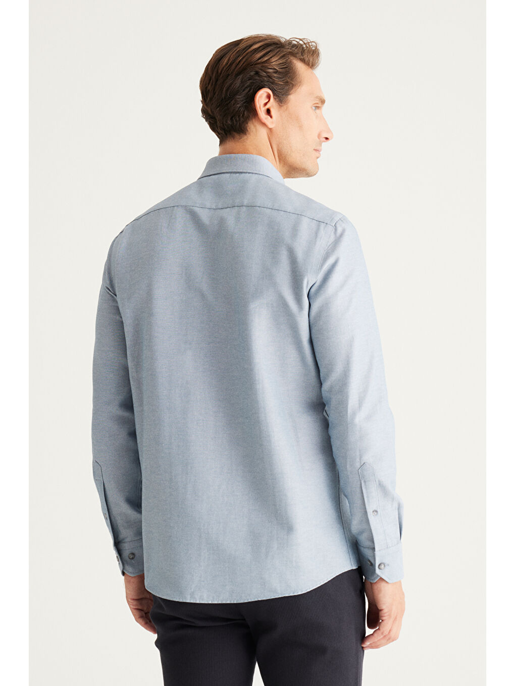 Erkek Gri Tailored Slim Fit Dar Kesim Düğmeli Yaka Oxford Gömlek-7