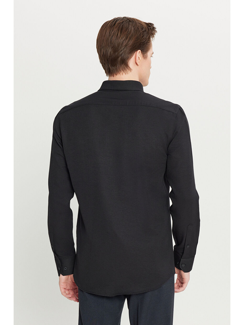 Erkek Siyah Tailored Slim Fit Dar Kesim Düğmeli Yaka Oxford Gömlek-7