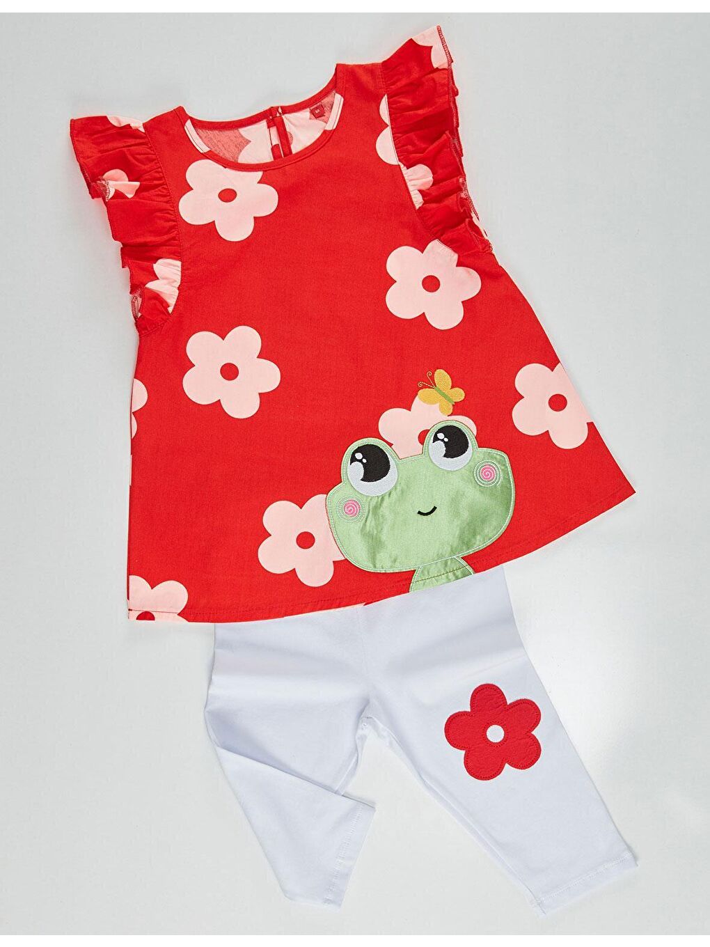 Denokids Karışık Frog Kırmızı Beyaz Kız Tunik Takım - 4