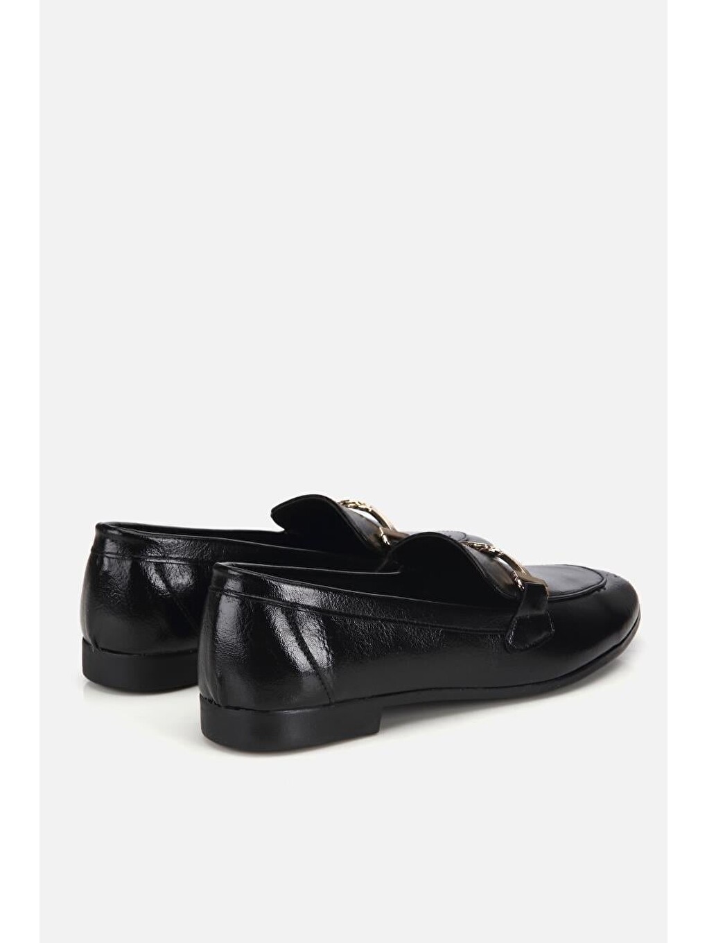 Kadın Siyah Rugan Gold Tokalı Loafer-2