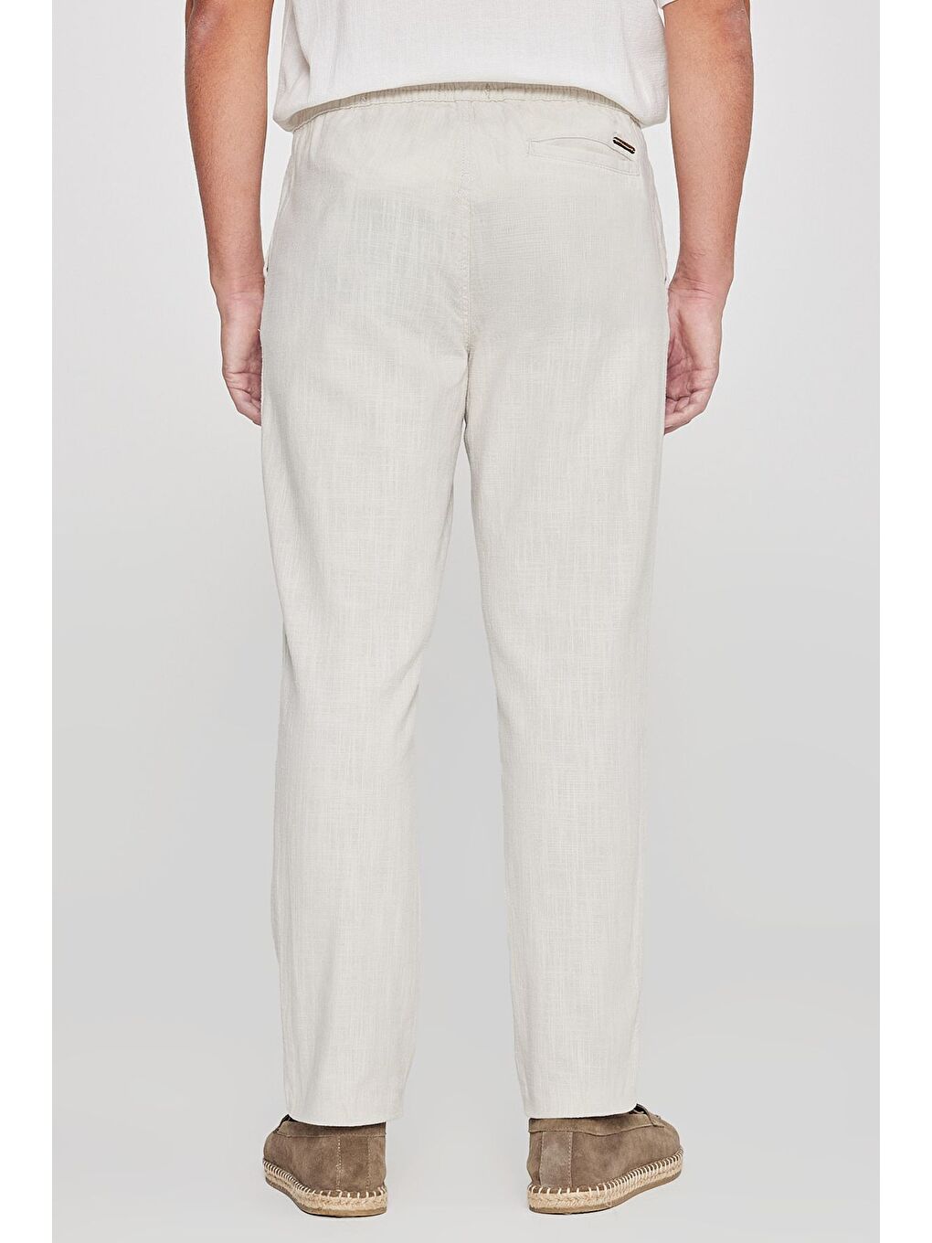 Bej Erkek Taş %100 Pamuk Slim Fit Dar Kesim Beli Bağlamalı Yan Cepli Pantolon-4