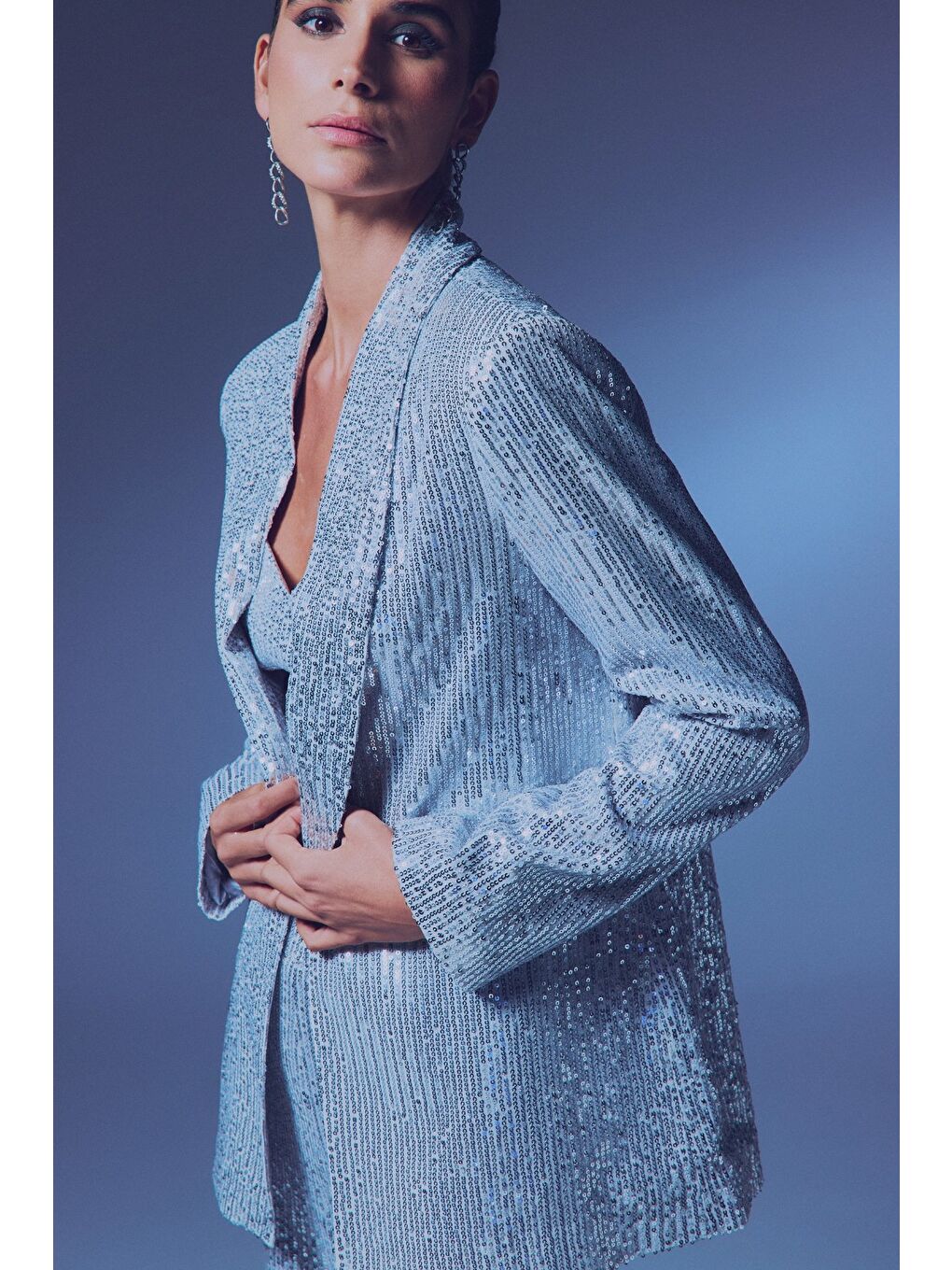 Payetli Salaş Ceket - Gri-1