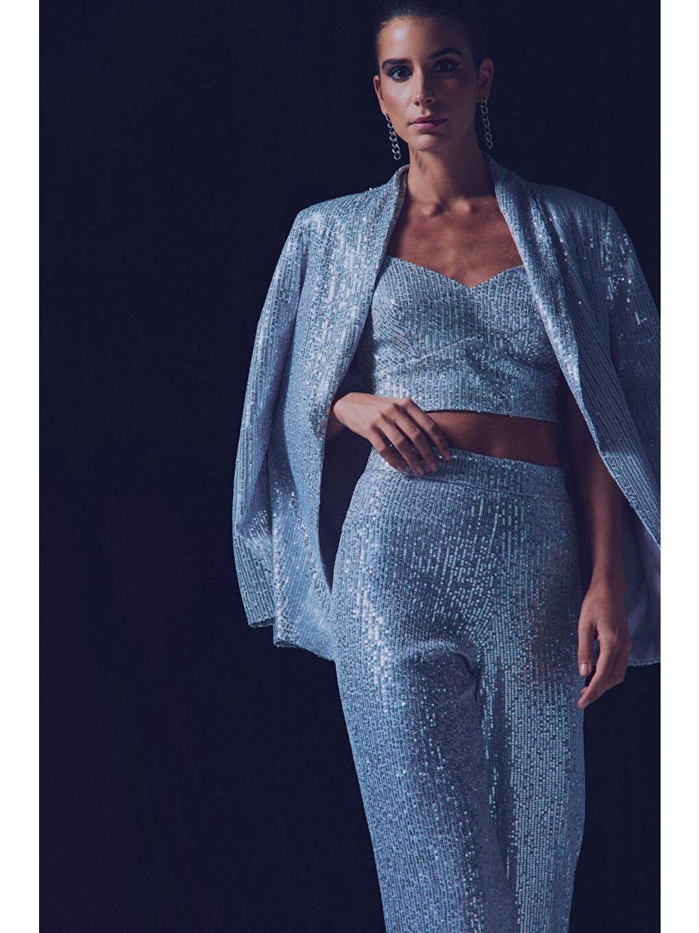 Payetli Salaş Ceket - Gri-2