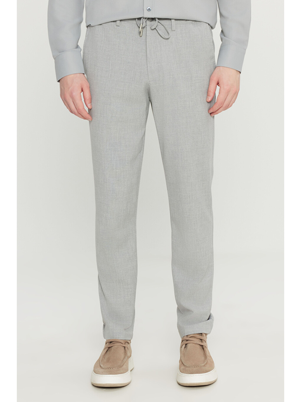 Erkek Gri Slim Fit Dar Kesim Beli Bağlamalı Yan Cepli Casual Jogger Pantolon-1