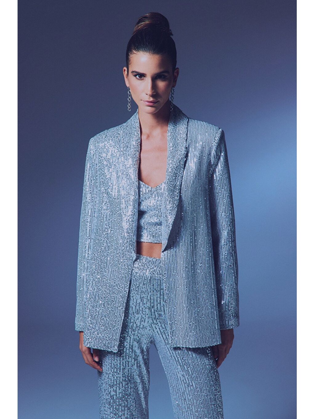 Payetli Salaş Ceket - Gri-7