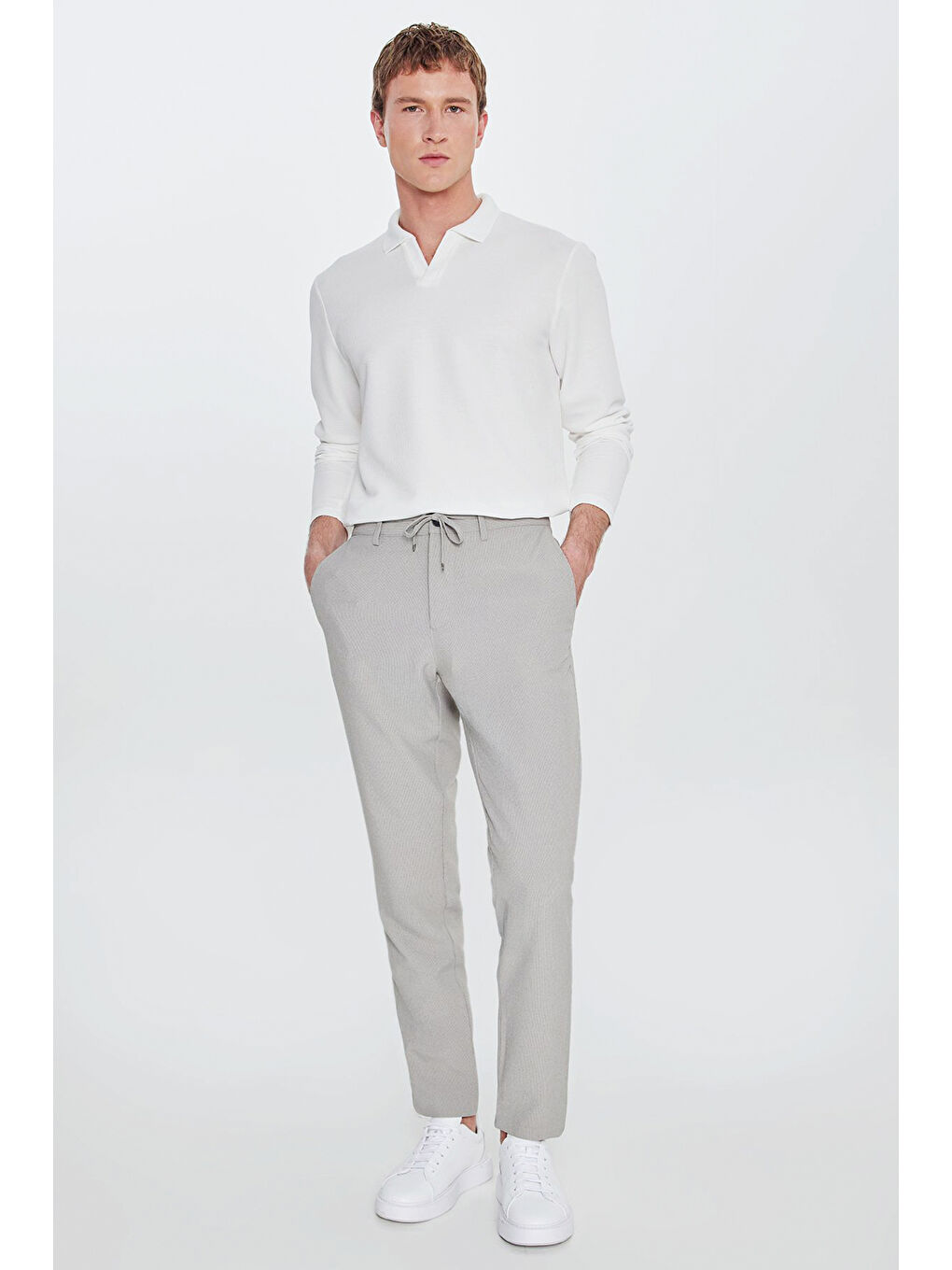 Erkek Açık Yeşil Slim Fit Dar Kesim Beli Bağlamalı Yan Cepli Casual Jogger Pantolon