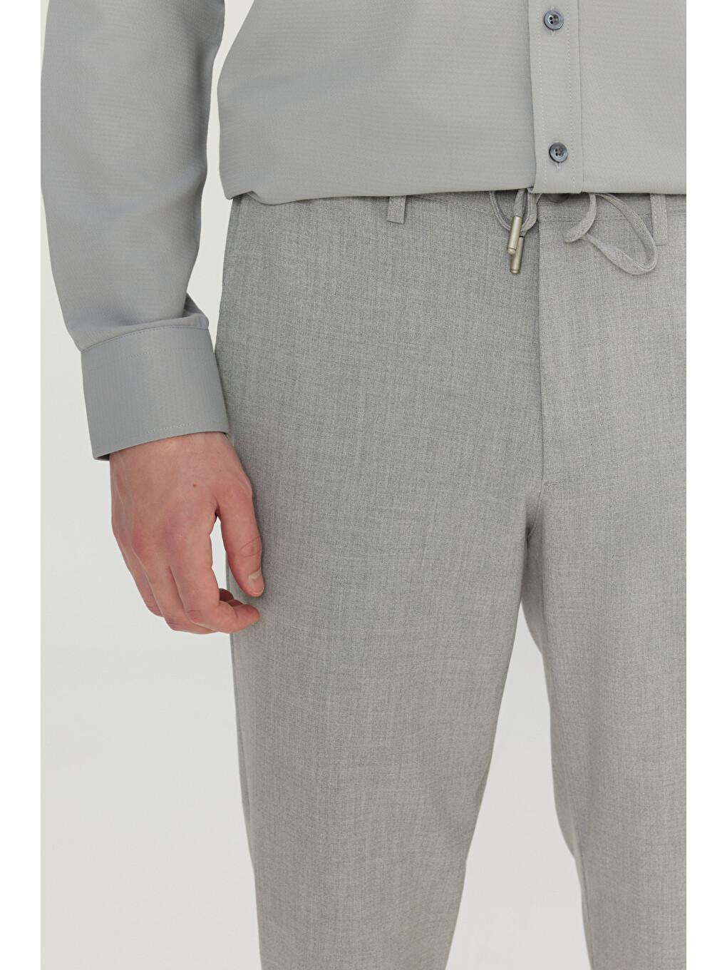 Erkek Gri Slim Fit Dar Kesim Beli Bağlamalı Yan Cepli Casual Jogger Pantolon-4