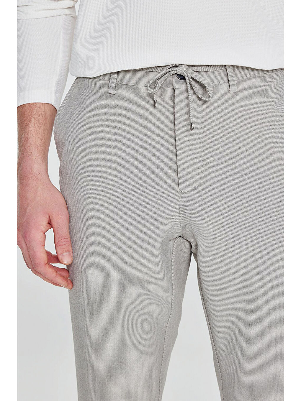 Erkek Açık Yeşil Slim Fit Dar Kesim Beli Bağlamalı Yan Cepli Casual Jogger Pantolon-2