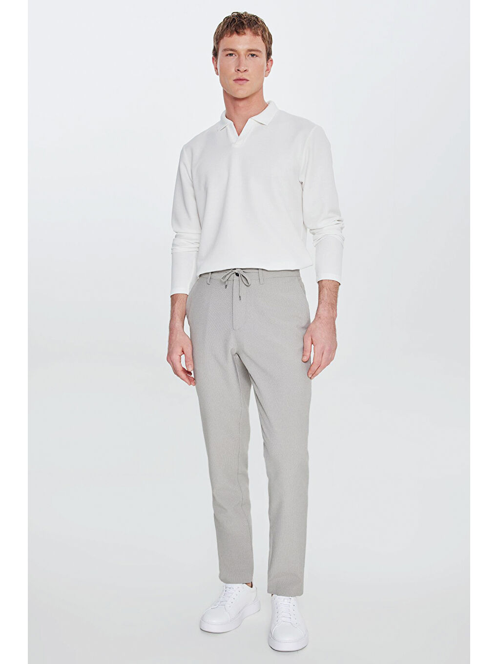 Erkek Açık Yeşil Slim Fit Dar Kesim Beli Bağlamalı Yan Cepli Casual Jogger Pantolon-3