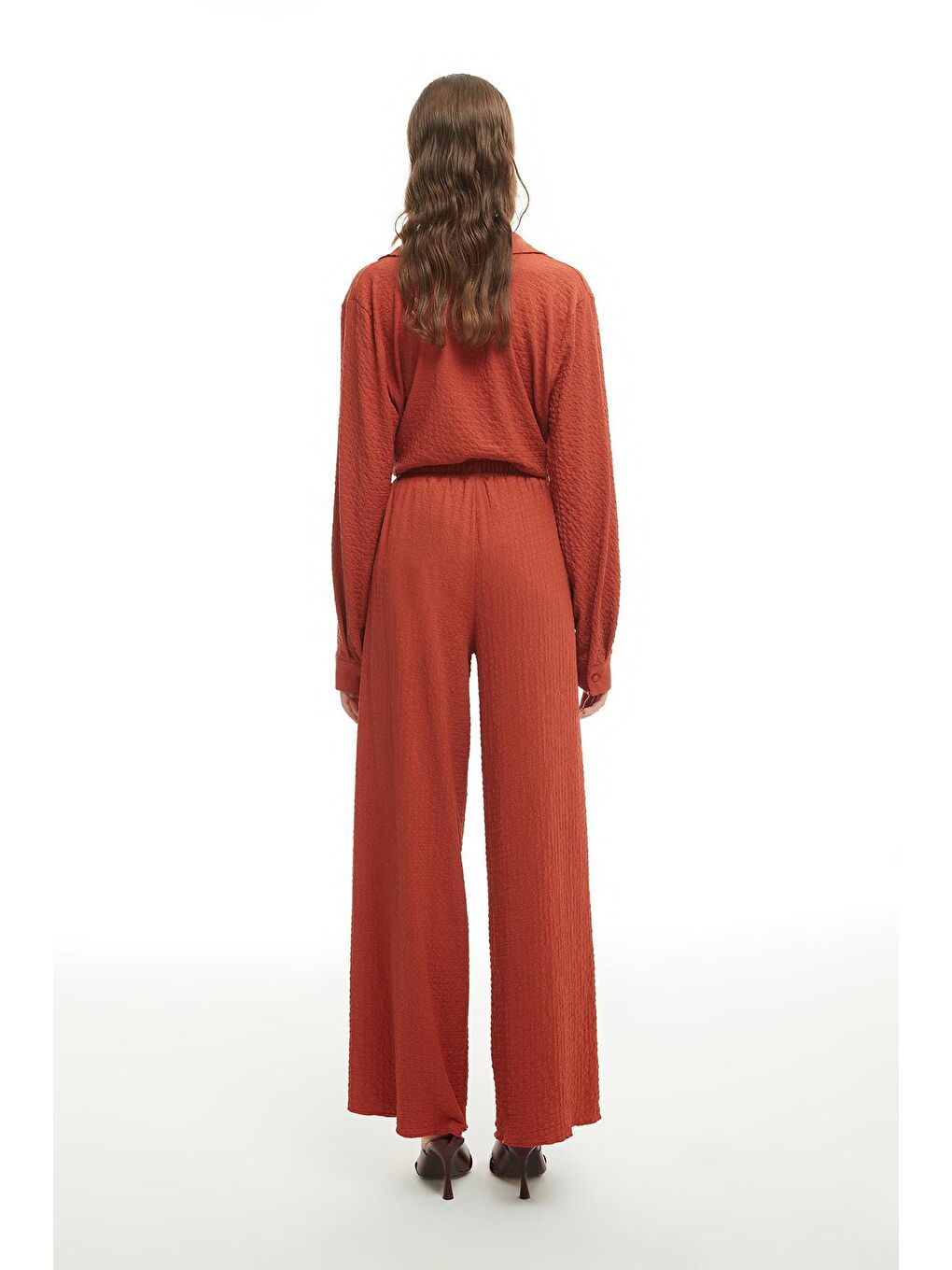 Kahverengi Beli Lastikli Dokulu Pantolon Kiremit-4