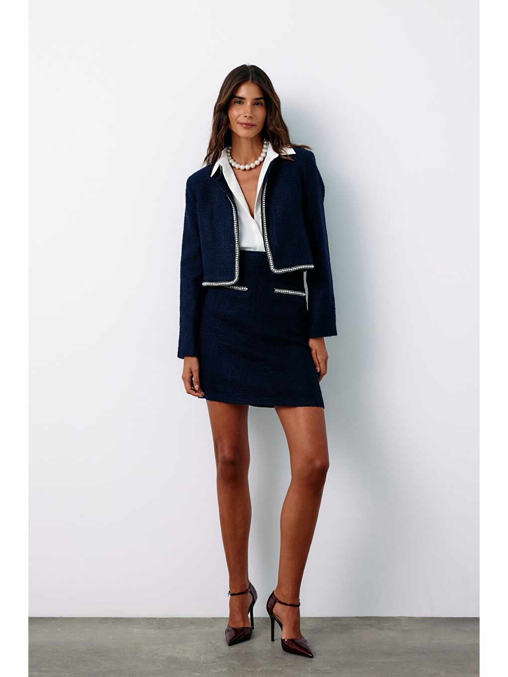 Aksesuar Detaylı Tüvit Ceket - Lacivert-1