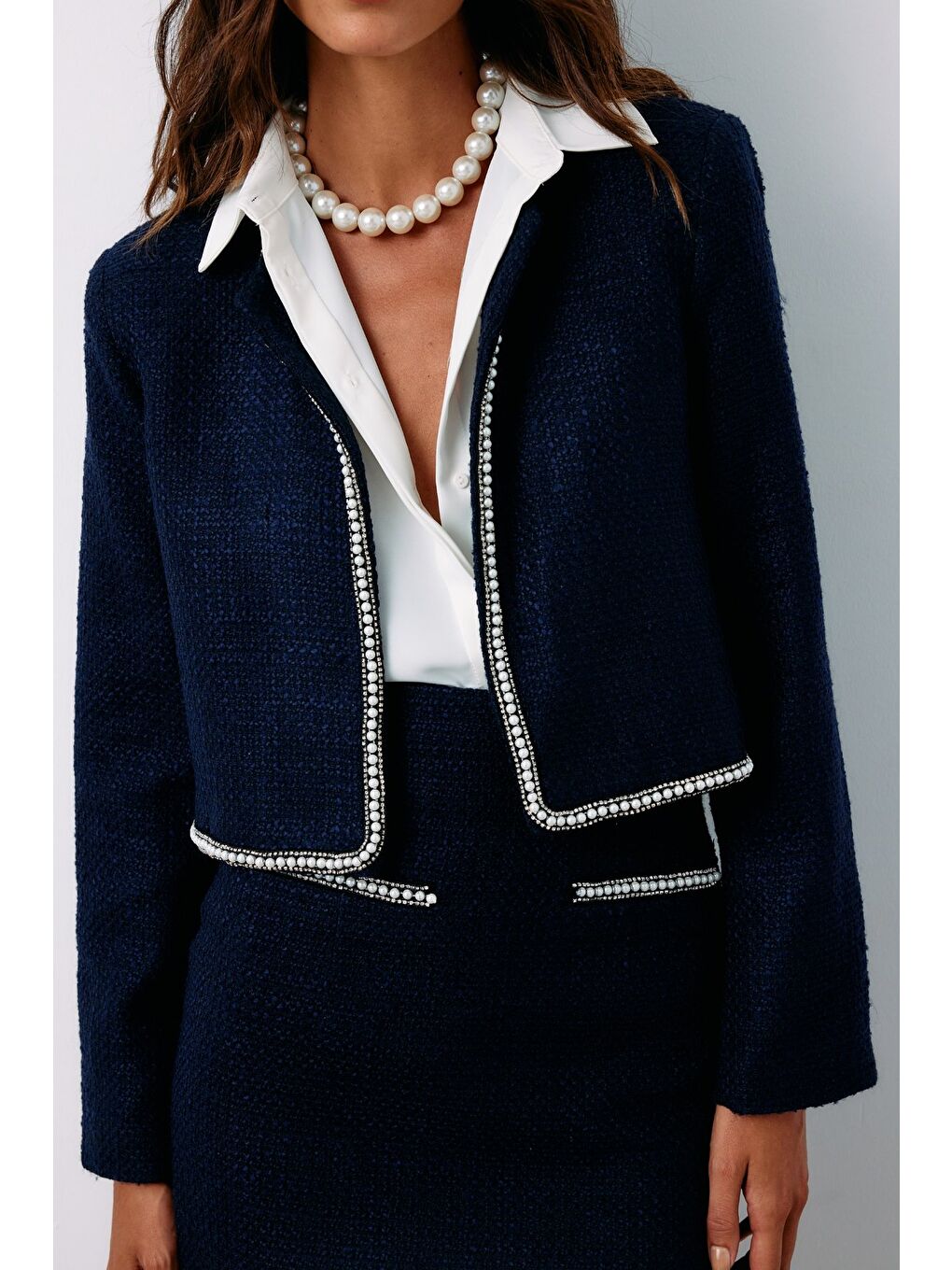 Aksesuar Detaylı Tüvit Ceket - Lacivert-2