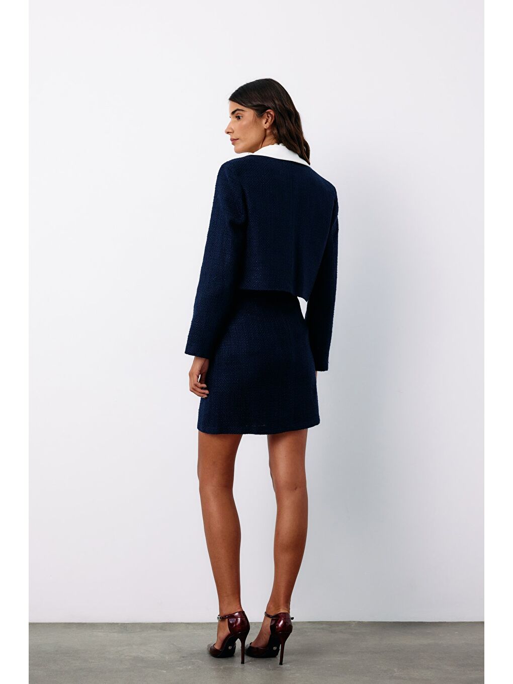 Aksesuar Detaylı Tüvit Ceket - Lacivert-4