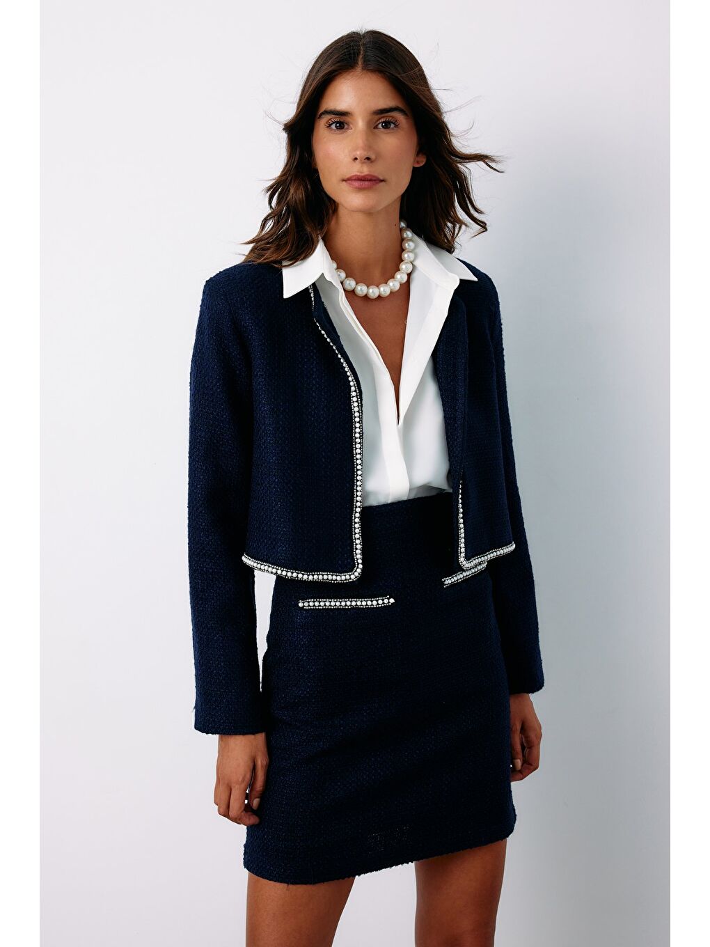 Aksesuar Detaylı Tüvit Ceket - Lacivert-5