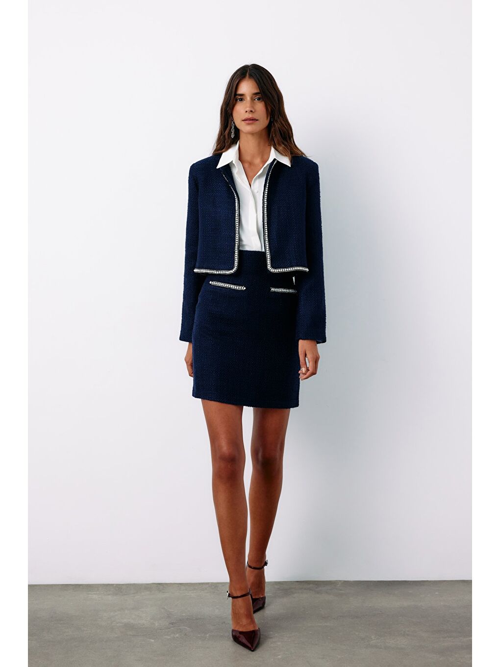 Aksesuar Detaylı Tüvit Ceket - Lacivert-6