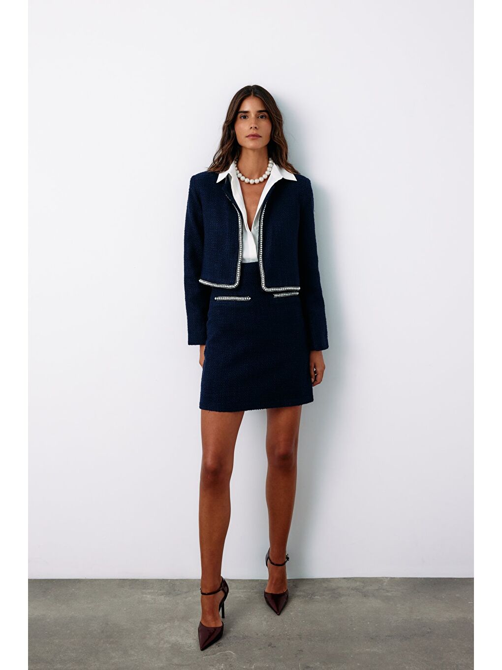 Aksesuar Detaylı Tüvit Ceket - Lacivert-7