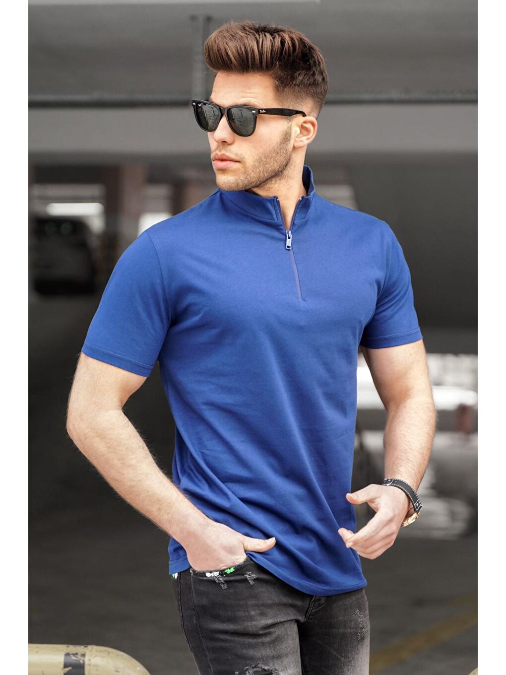 Lacivert Yarım Balıkçı Erkek Tişört 5282