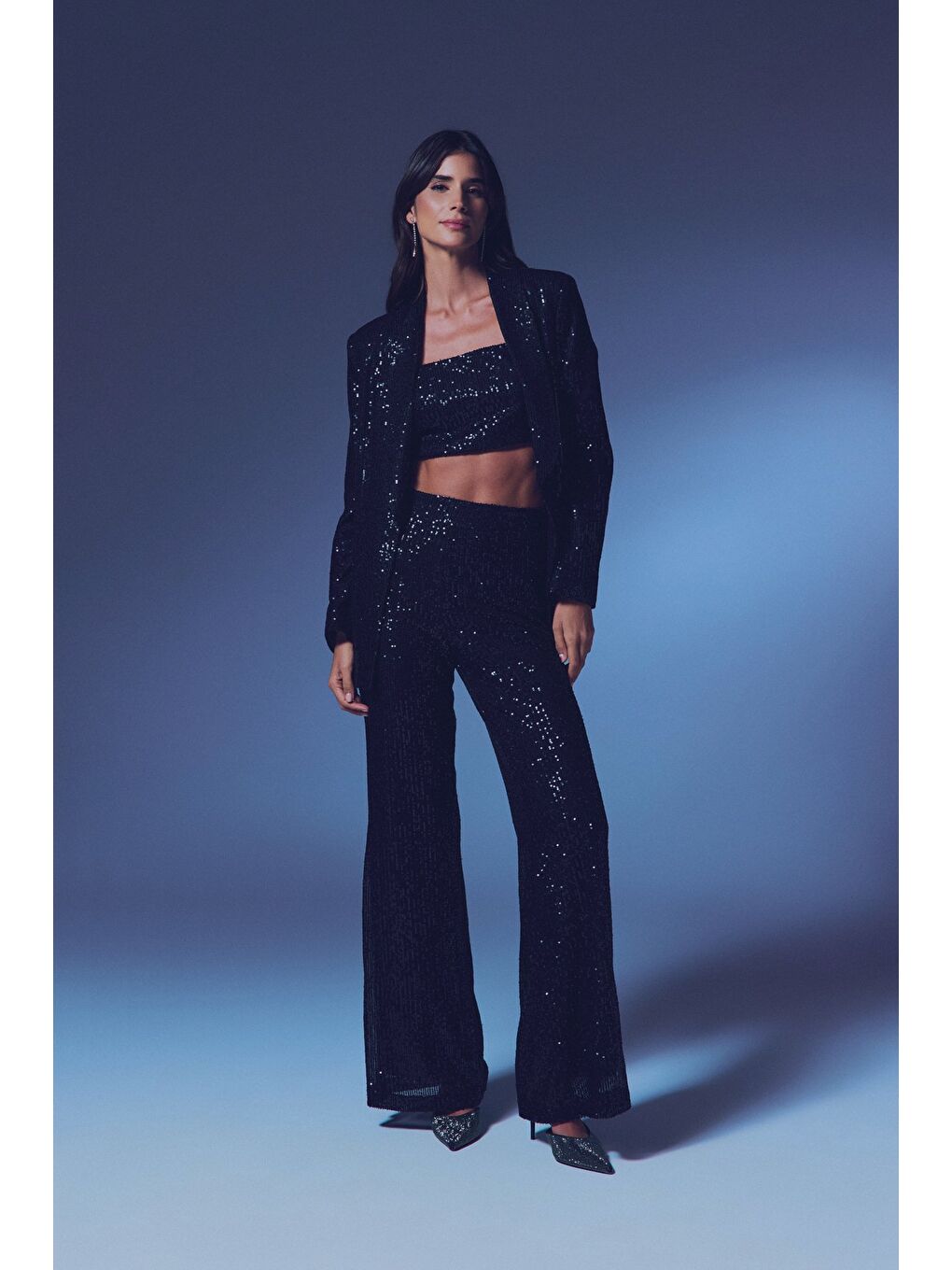 Payetli Salaş Ceket - Siyah-1