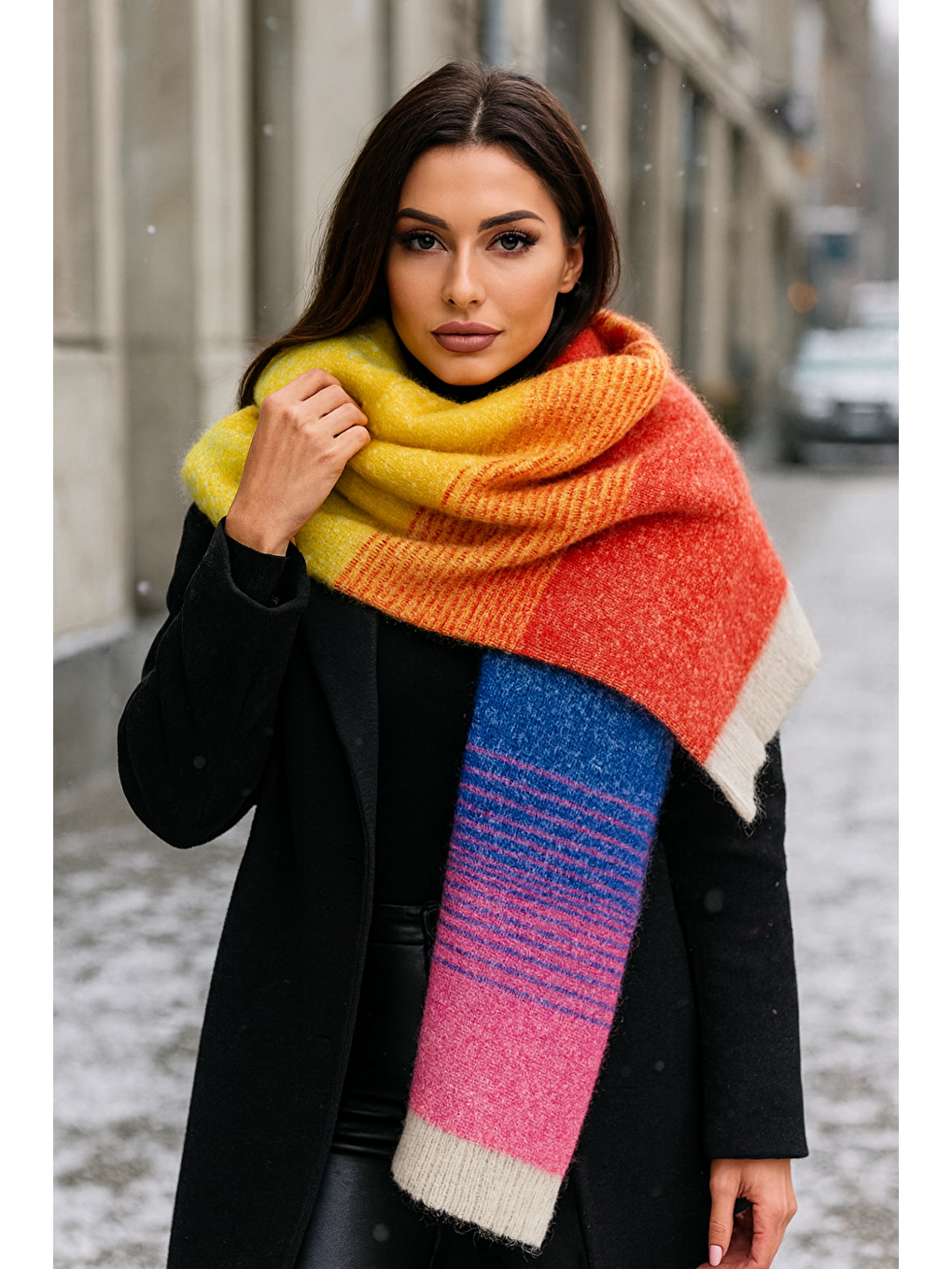 Sarı Kadın Çok Renkli Casual Atkı Şal 67x197 Cm Sal1288-1