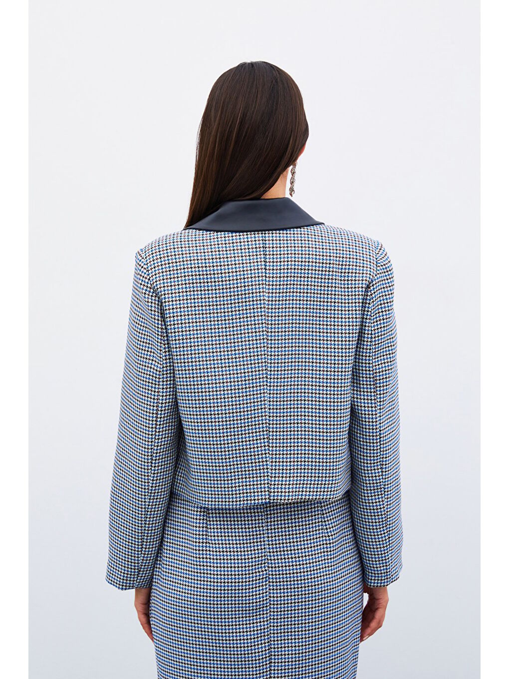 SATEEN Kazayağı Crop Ceket - Mavi - 2