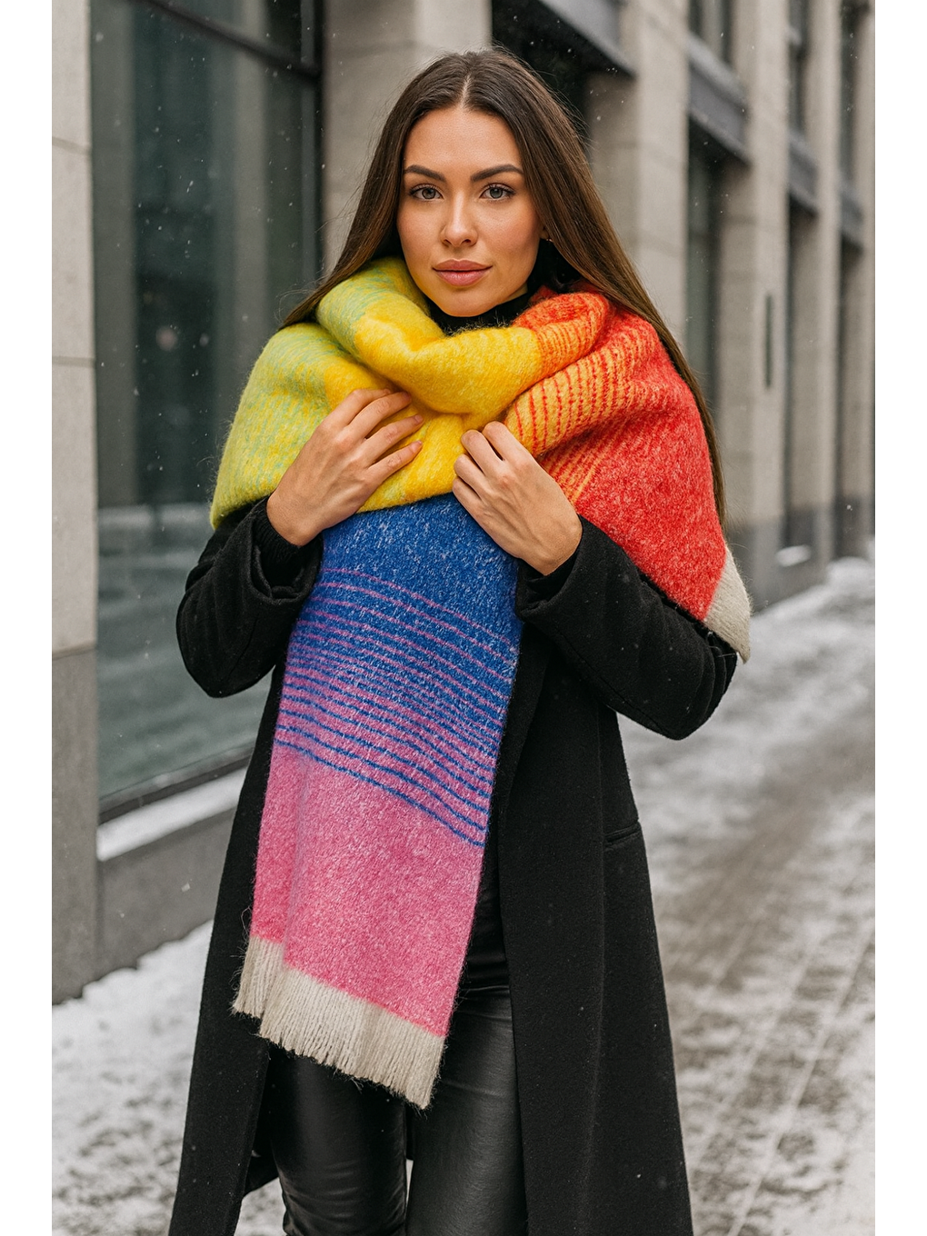 Sarı Kadın Çok Renkli Casual Atkı Şal 67x197 Cm Sal1288-2