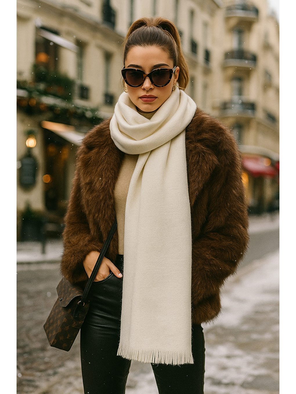 Unisex Ekru Yumuşak Dokulu Kalın Atkı - Şal 70x180 Cm Sal1206