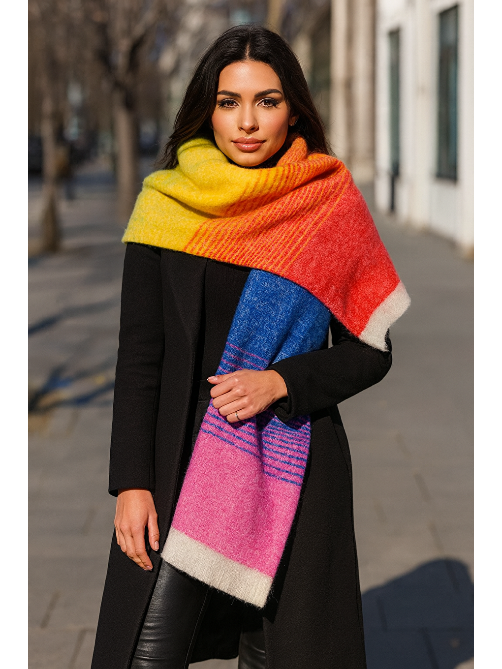 Sarı Kadın Çok Renkli Casual Atkı Şal 67x197 Cm Sal1288-3