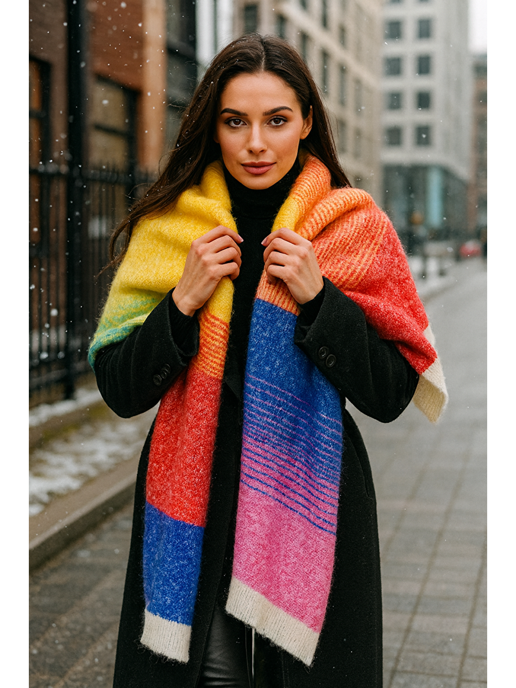 Sarı Kadın Çok Renkli Casual Atkı Şal 67x197 Cm Sal1288-4