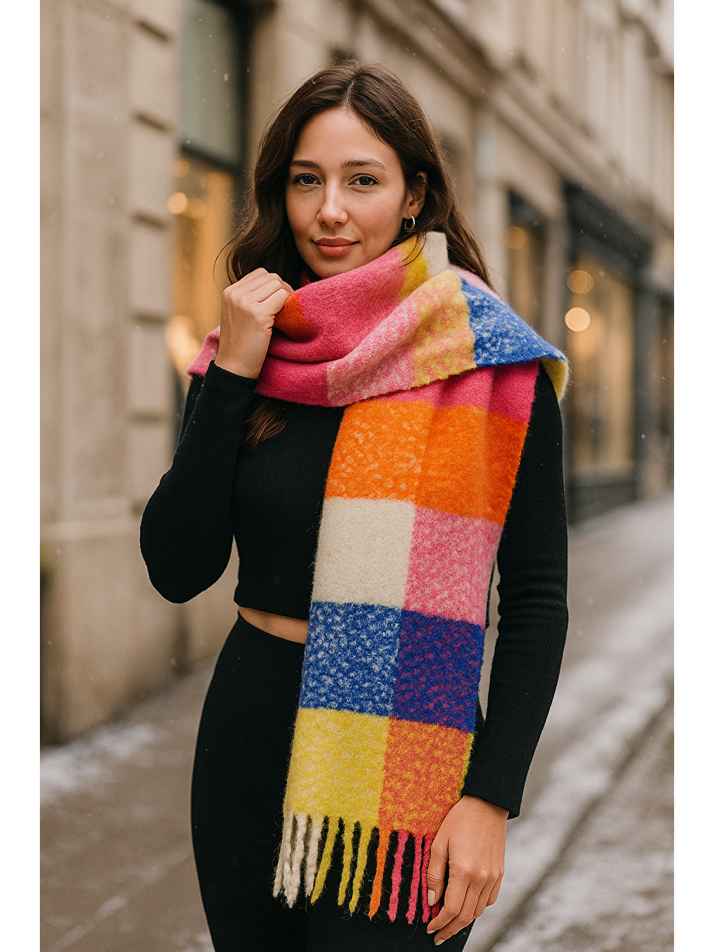 Kadın Fuşya Püsküllü Buklet Atkı - Şal 40x250 Cm Sal1256-1