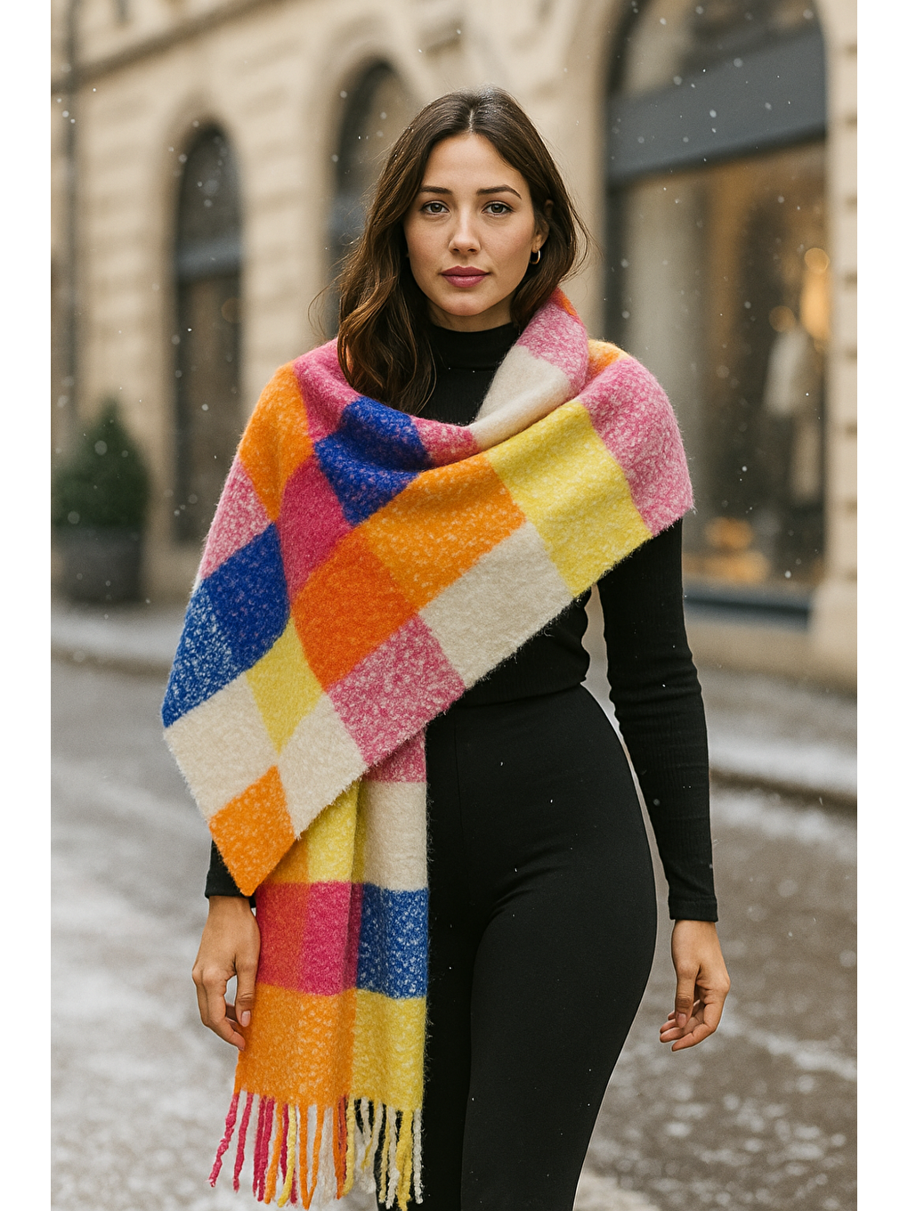 Kadın Fuşya Püsküllü Buklet Atkı - Şal 40x250 Cm Sal1256-2