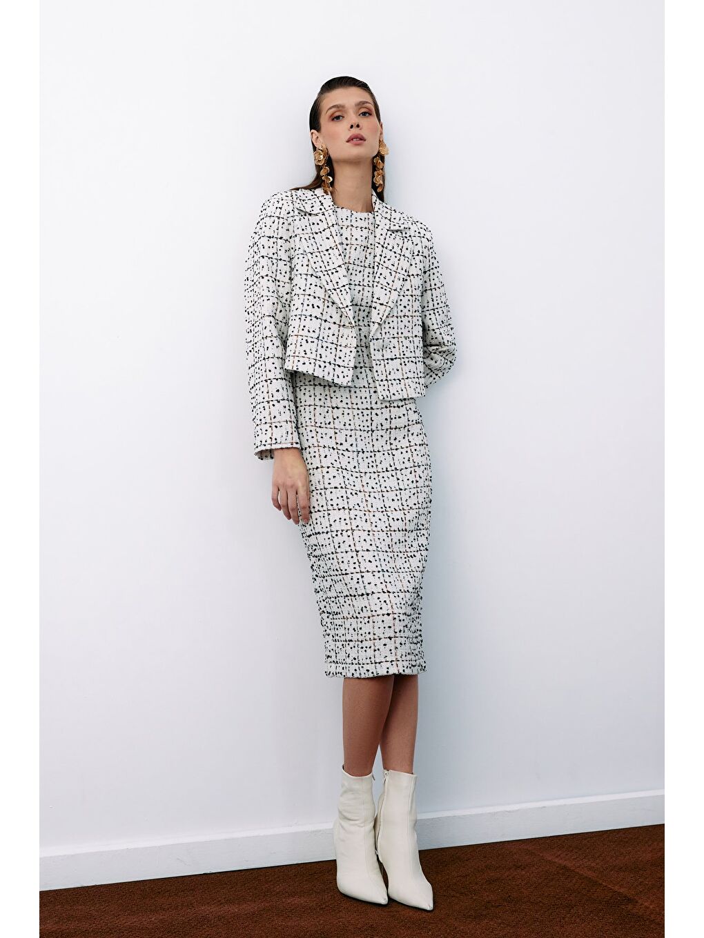 Bej Düğmeli Tüvit Kısa Ceket - Taş-2