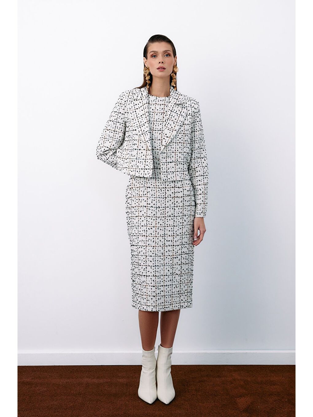 Bej Düğmeli Tüvit Kısa Ceket - Taş-3