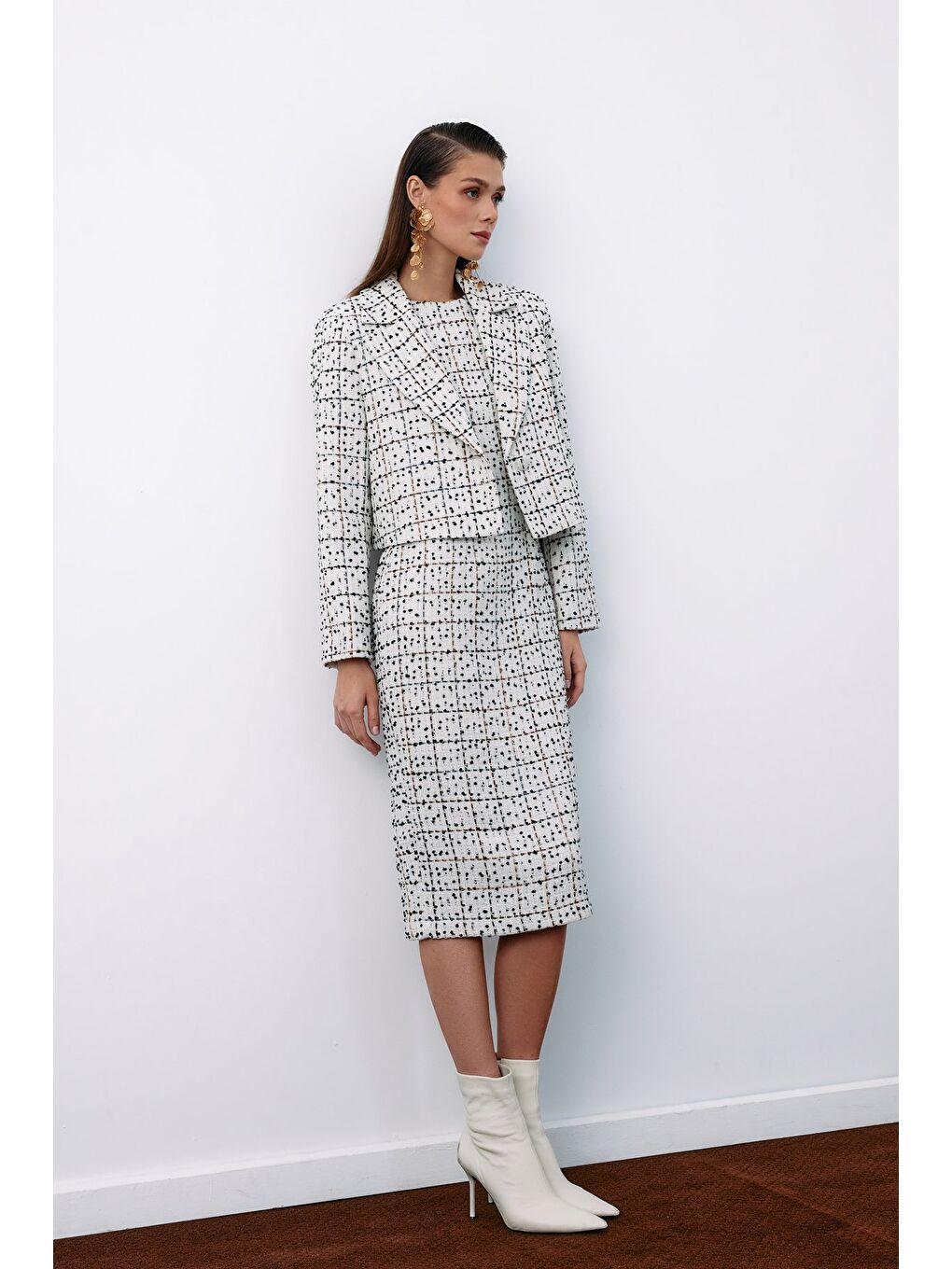 Bej Düğmeli Tüvit Kısa Ceket - Taş-4