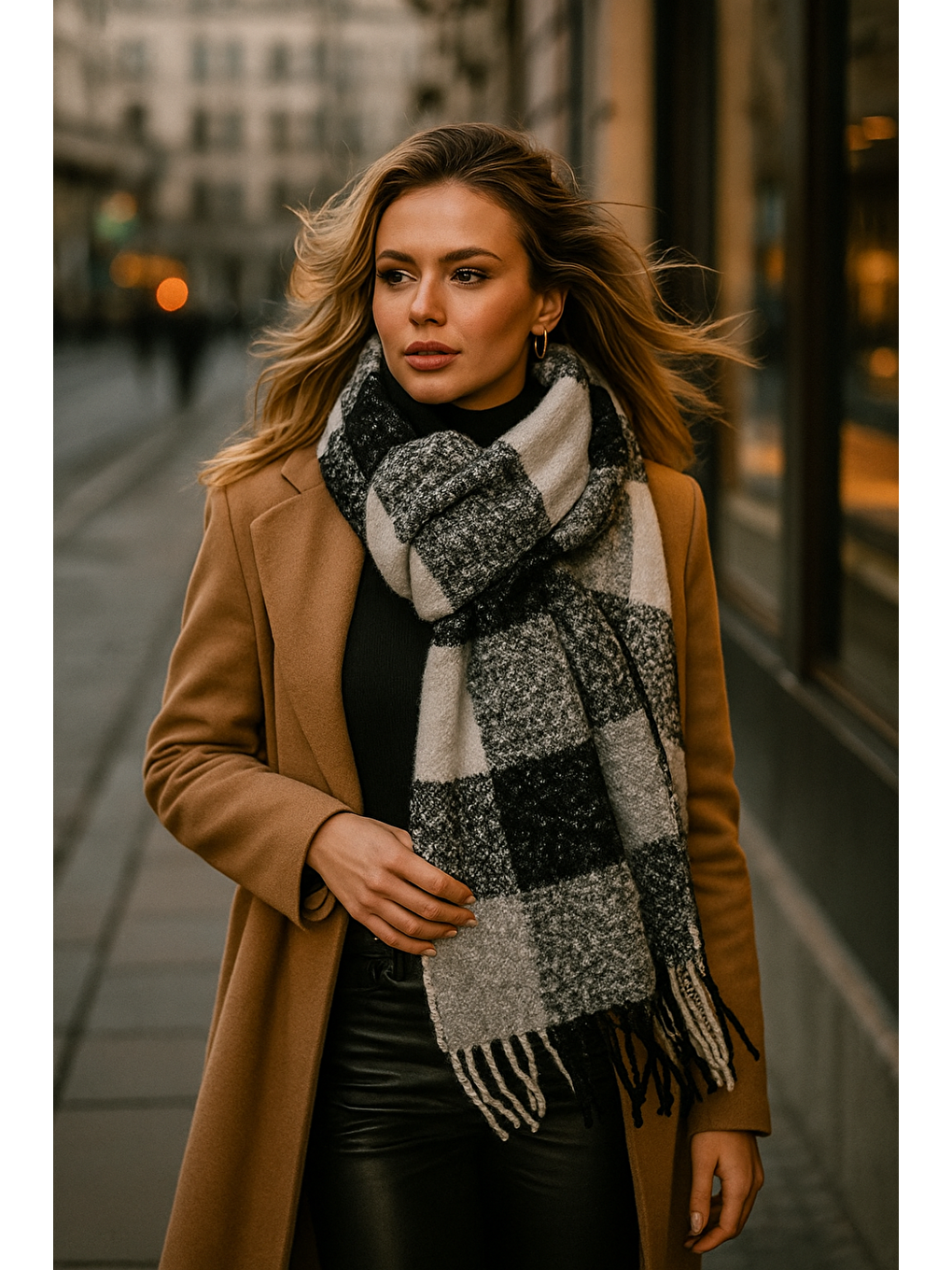 Kadın Siyah Kalın Buklet Şal Atkı 44x195 cm SAL1283-1