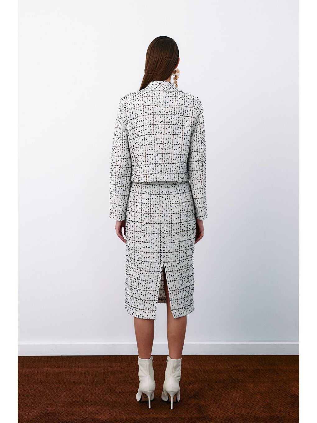 Bej Düğmeli Tüvit Kısa Ceket - Taş-6