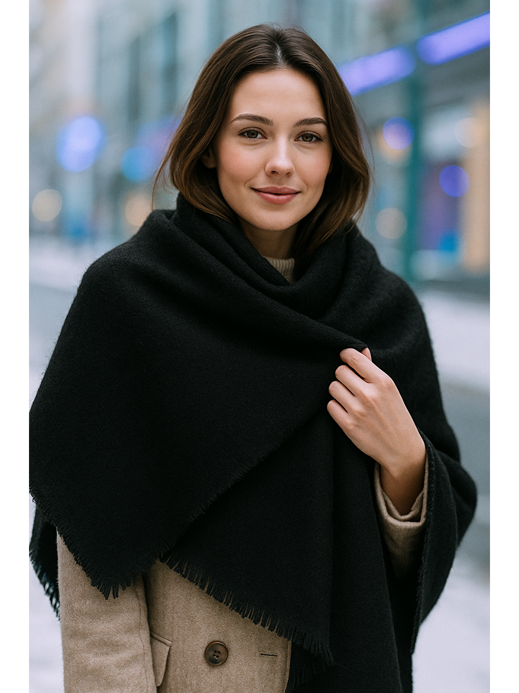 Unisex Siyah Yumuşak Dokulu Kalın Atkı - Şal 70x180cm Sal1206