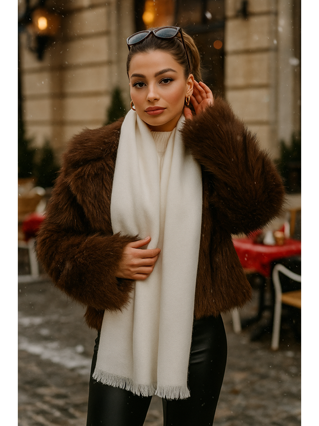 Unisex Ekru Yumuşak Dokulu Kalın Atkı - Şal 70x180 Cm Sal1206-3