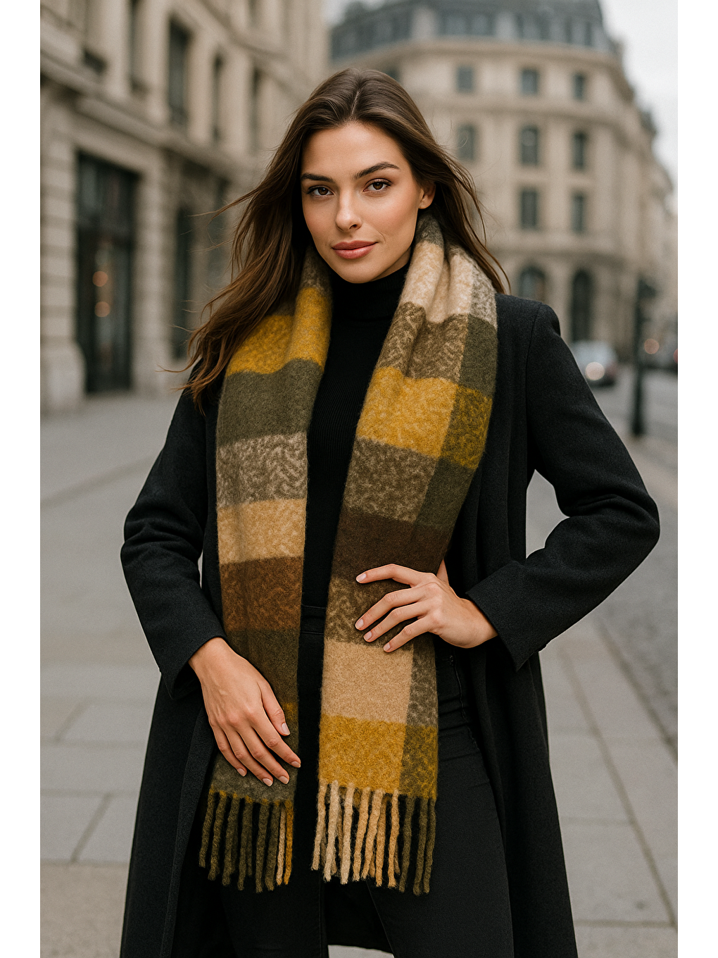 Kadın Sarı Kalın Buklet Atkı Şal 40x210 cm SAL1292