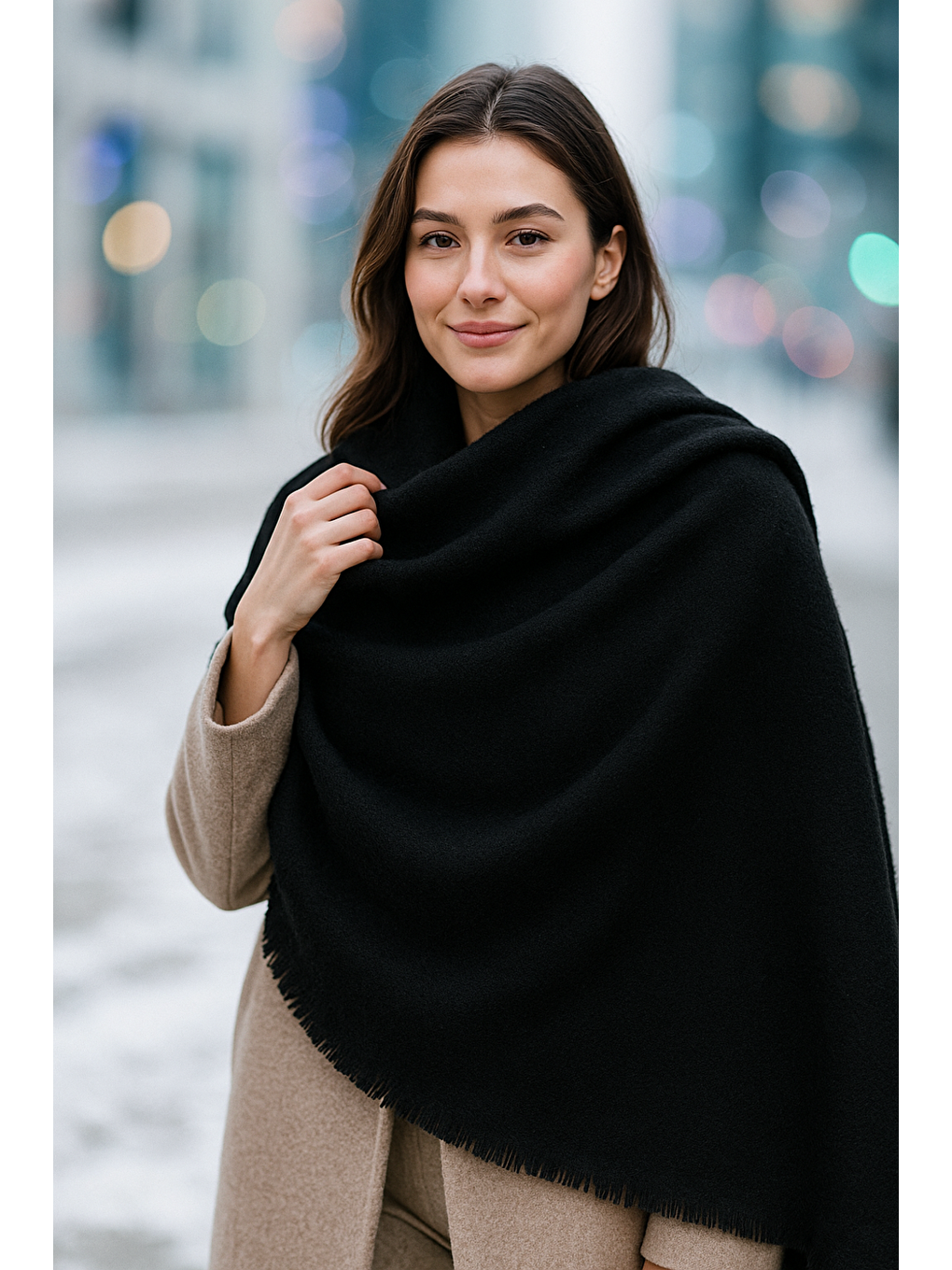 Unisex Siyah Yumuşak Dokulu Kalın Atkı - Şal 70x180cm Sal1206-1