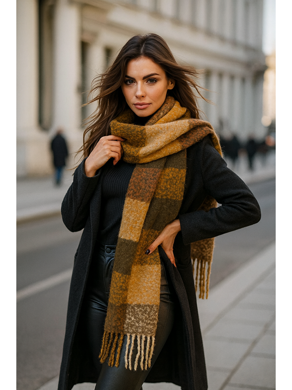 Kadın Sarı Kalın Buklet Atkı Şal 40x210 cm SAL1292-1