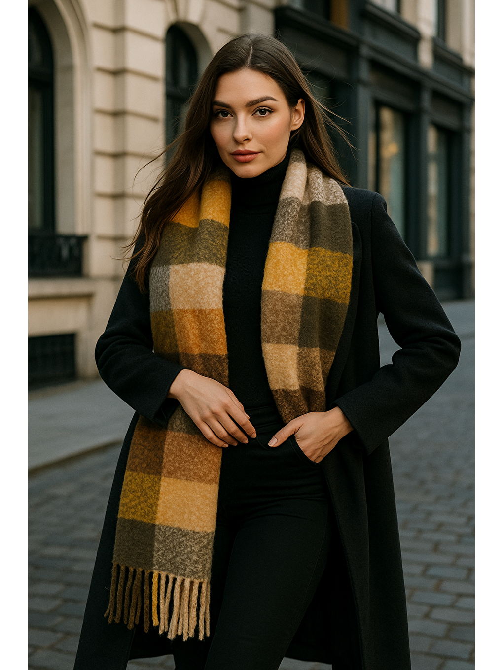 Kadın Sarı Kalın Buklet Atkı Şal 40x210 cm SAL1292-2