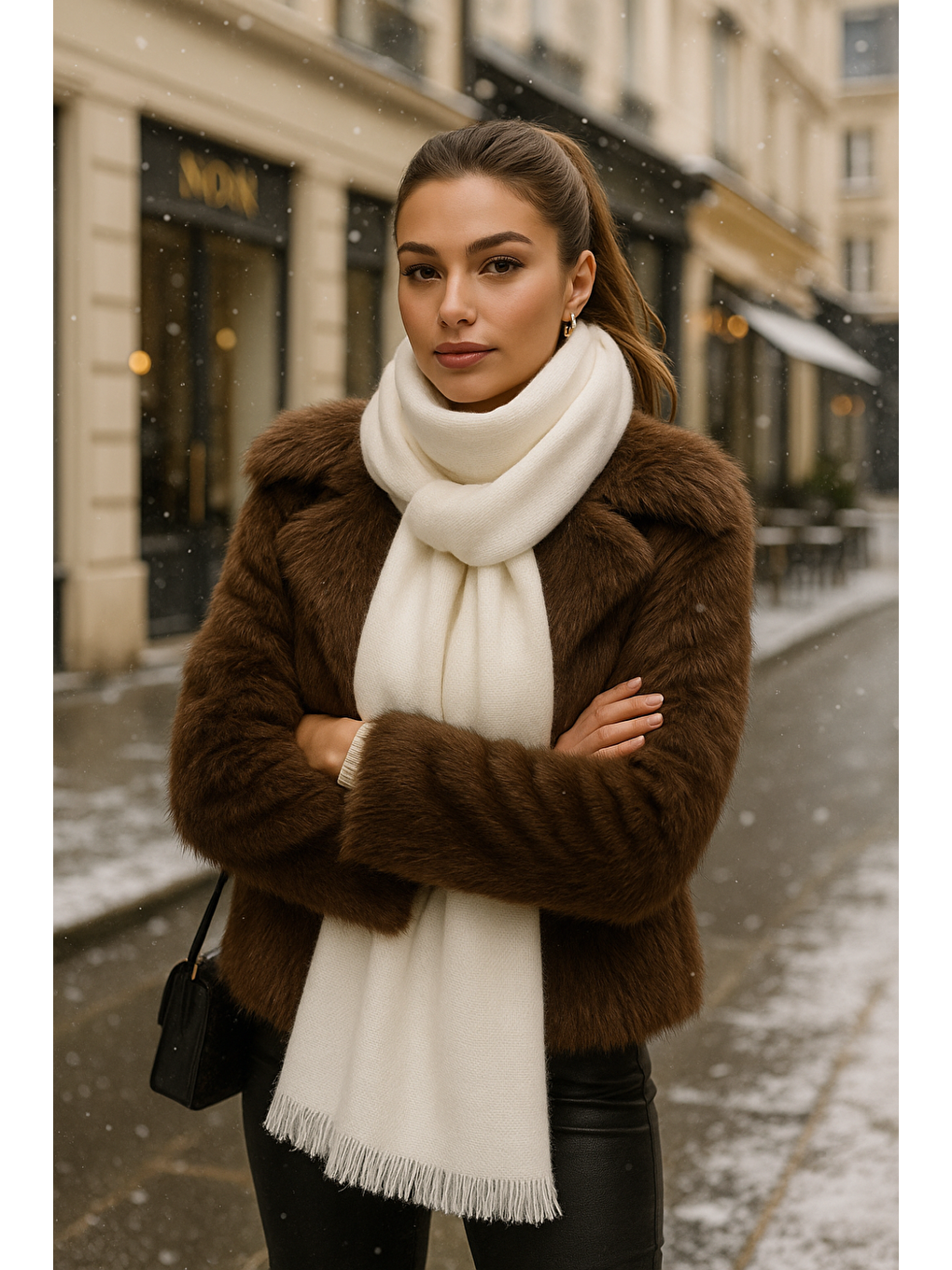 Unisex Ekru Yumuşak Dokulu Kalın Atkı - Şal 70x180 Cm Sal1206-4